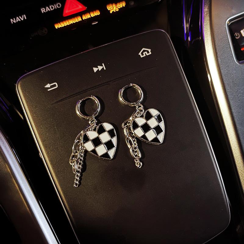 Love checkerboard earrings Annual temperament earrings Women s fringed chain earrings