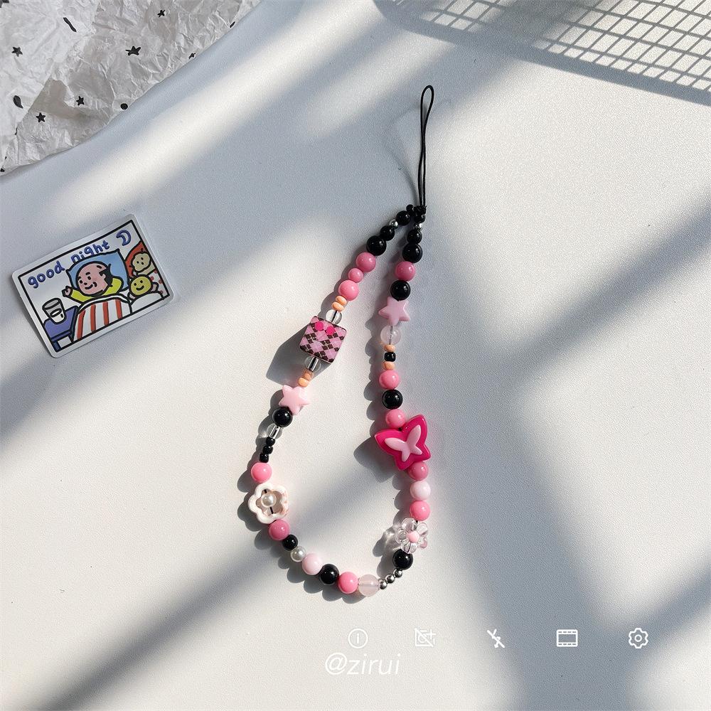 Cute Phone Charms Beaded Strap Cellphone Keychain Bear Butterfly Heart Cool Charm for Bag Keyring Camera Pendants Decor