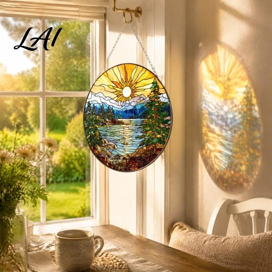 Natur-Thema Hängende Kunst Acryl Landschafts-/Vogel-Ornament Buntglas-Stil Anhänger Beidseitig Einzigartig Weihnachtsfeier Zubehör Dekoration