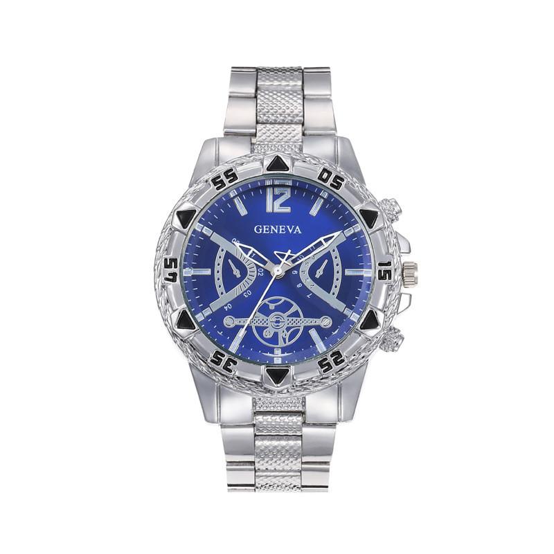 

Fashion Mens Quartz Watch With Alloy Steel Band And Blue Light Dial For Business Casual Wear Silver Blue