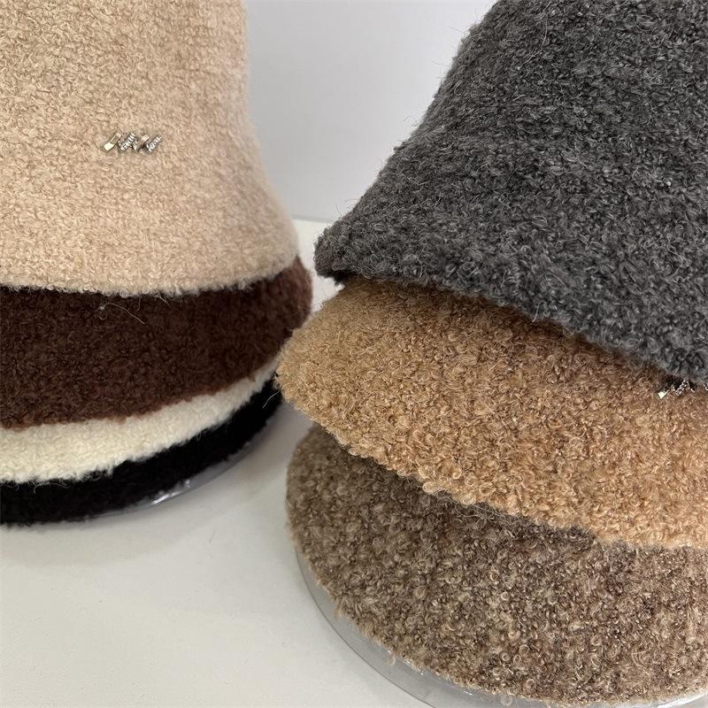 Wool Circle Fleece Bucket Hat Women's Autumn and Winter Casual Warm Bucket Hat Versatile Temperament Cold Basin Hat