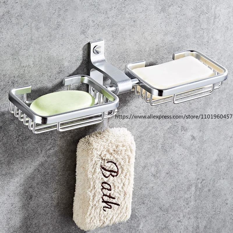 Мыльница Настенная Без сверления Космический алюминий Высококачественная Ванная Комната Сливное отверстие Мыльница Бытовой Ванная Комната Мыльница-держатель