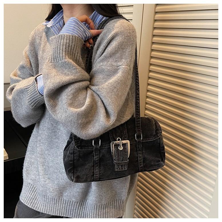 IELGY Fashionable Washed Denim Texture One-Shoulder Underarm Bag