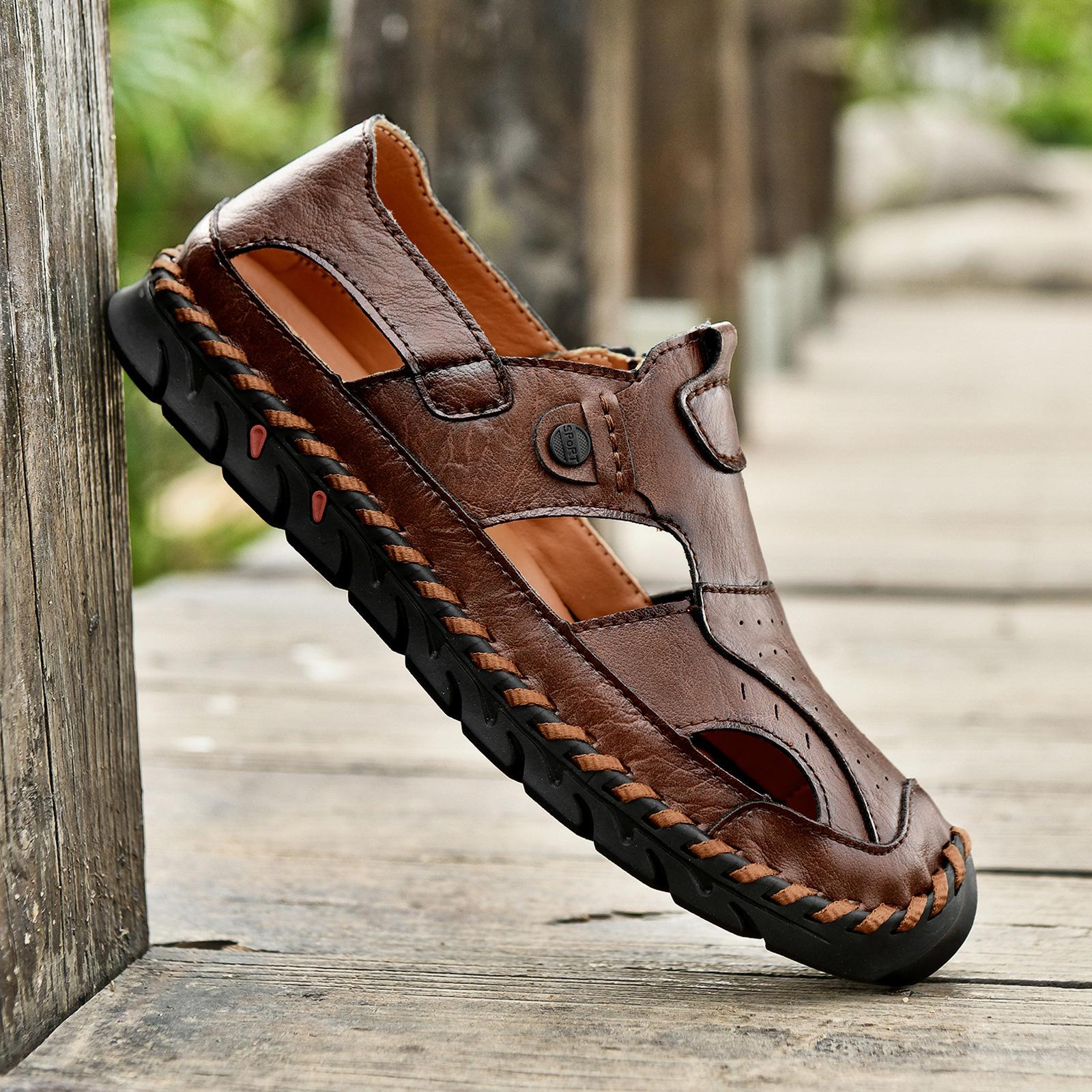 

May 28 Foreign trade new men s genuine leather cowhide cool slippers 2025 summer breathable beach sandals men s trend 46