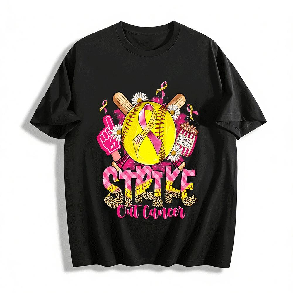Strike Out Cancer Softball Breast Cancer Awareness Graphic Tee Pure cotton T-shirt XXS