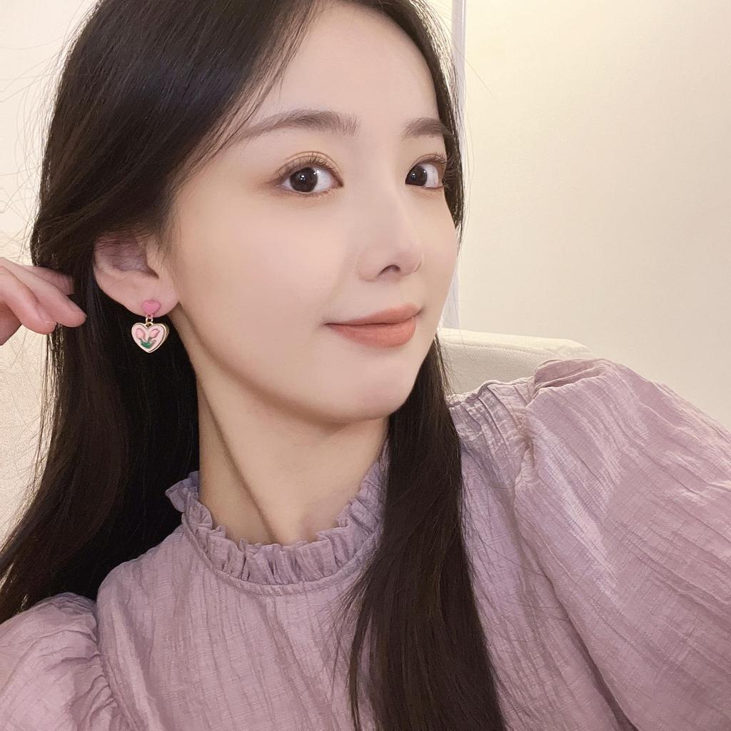 S925 Pink Heart & Tulip Flower Earrings for Women - Sweet Summer Clip-Ons 2022 Trend