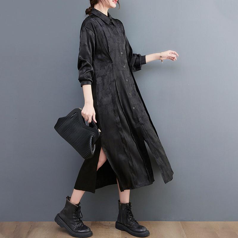 Långärmad Plus size vintage nyinkomna klänningar för kvinnor avslappnad lös vår höst Skjortklänning