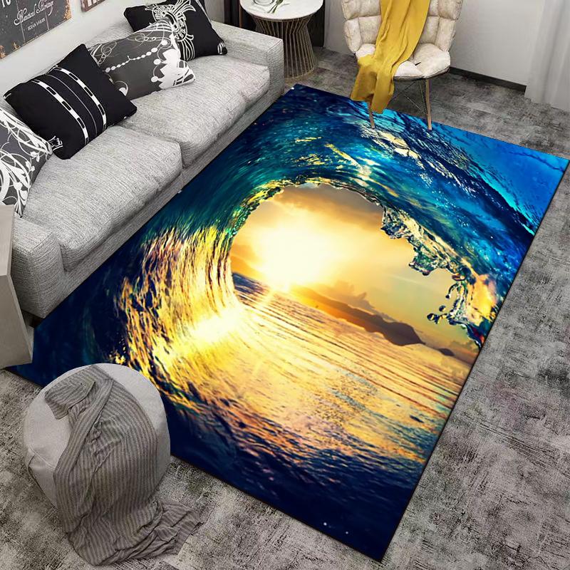 Ocean Wave Sunset Printed Carpet, Beach Theme for Living Room Decor Suitable for use as an anti-slip for living room bedroom sofas