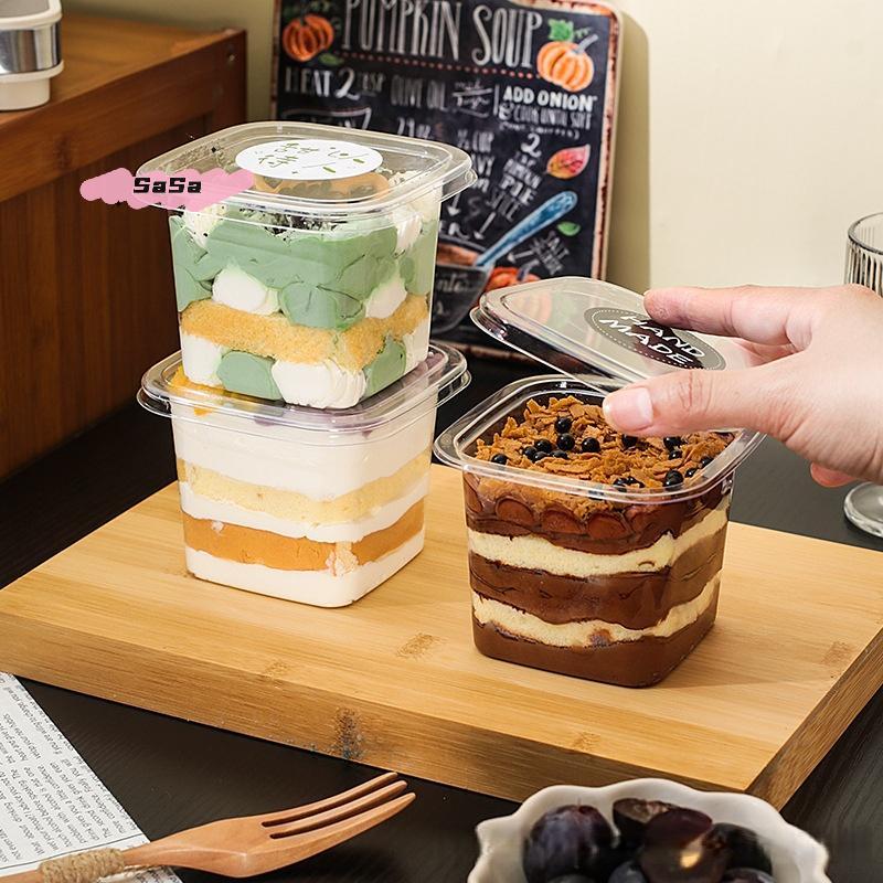 50Pcs Clear Disposable Plastic Dessert Cups with Lid Mousse Cake Holder Acrylic Food Packaging Box In 150/250/380ml Sizes