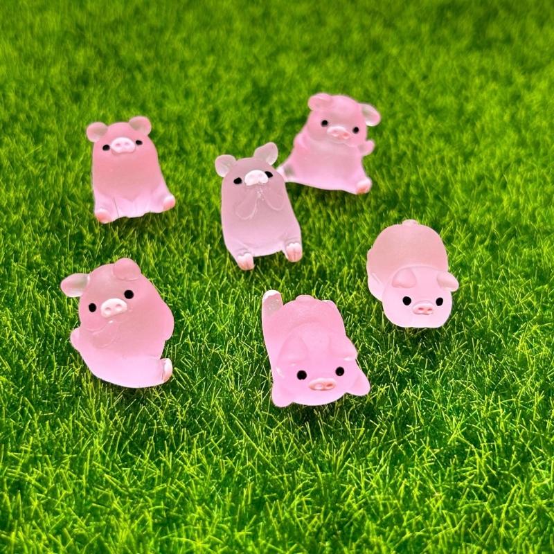 6Pcs DIY Garden Decors Cute Luminous Piggy Miniature Figurines Pig Cake Toppers