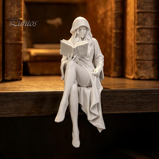 3D Printed Home Accents Ghost Girl Reading Statue, Elegant Faceless Figurine, Minimalist White Desk Cute Figurine Decor for Shelf Edge, Gothic