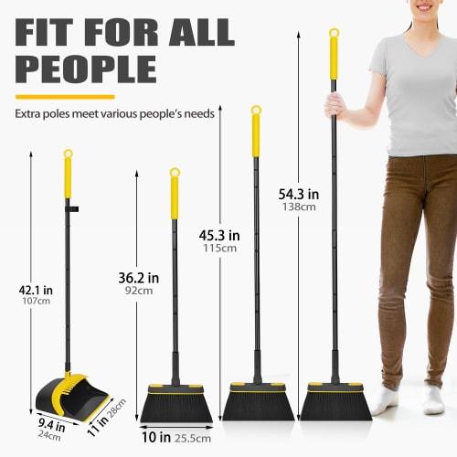 JEHONN Long Handle Dustpan and Brush Set, 138cm Tall, with Rotating Broom, Upright Folding Dustpan, and Comb Teeth for Home Kitchen, Lobby, and Indoor