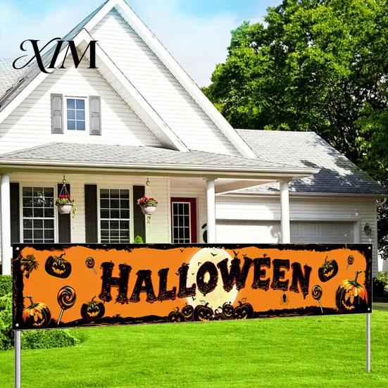 Indoor Wall Hanging Decor Halloween Fence Banner, 118 x 20 Inch Large Yard Sign Banner Flag, Scary Script Killing Game Decorations Party Backdrop