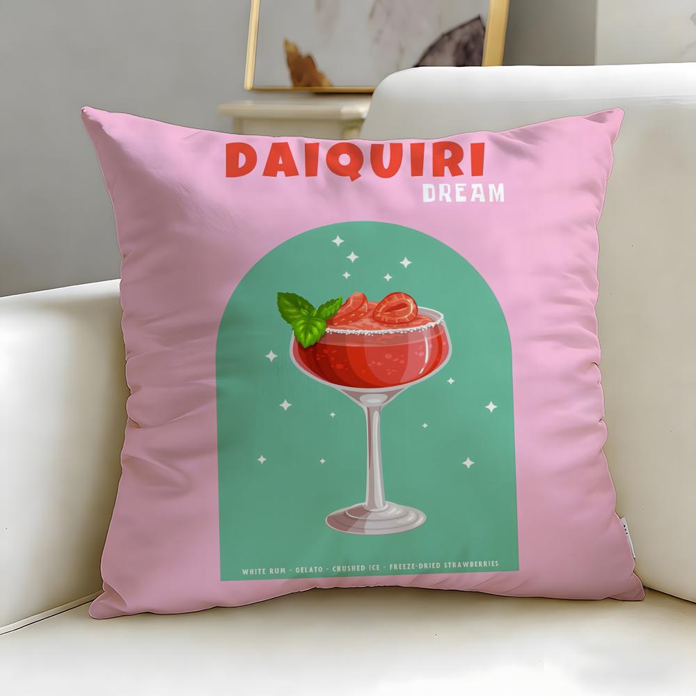beverage theme Daiquiri Cocktail Cushion Cover Soft & Easy-Wash Pillow Case – Versatile for Couch, Bed, Travel and Office
