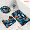 Ensemble de rideau de douche abstrait moderne 4 pièces avec tapis de bain antidérapant, housse de siège de toilette, tapis contour et 12 crochets, Décoration de salle de bain