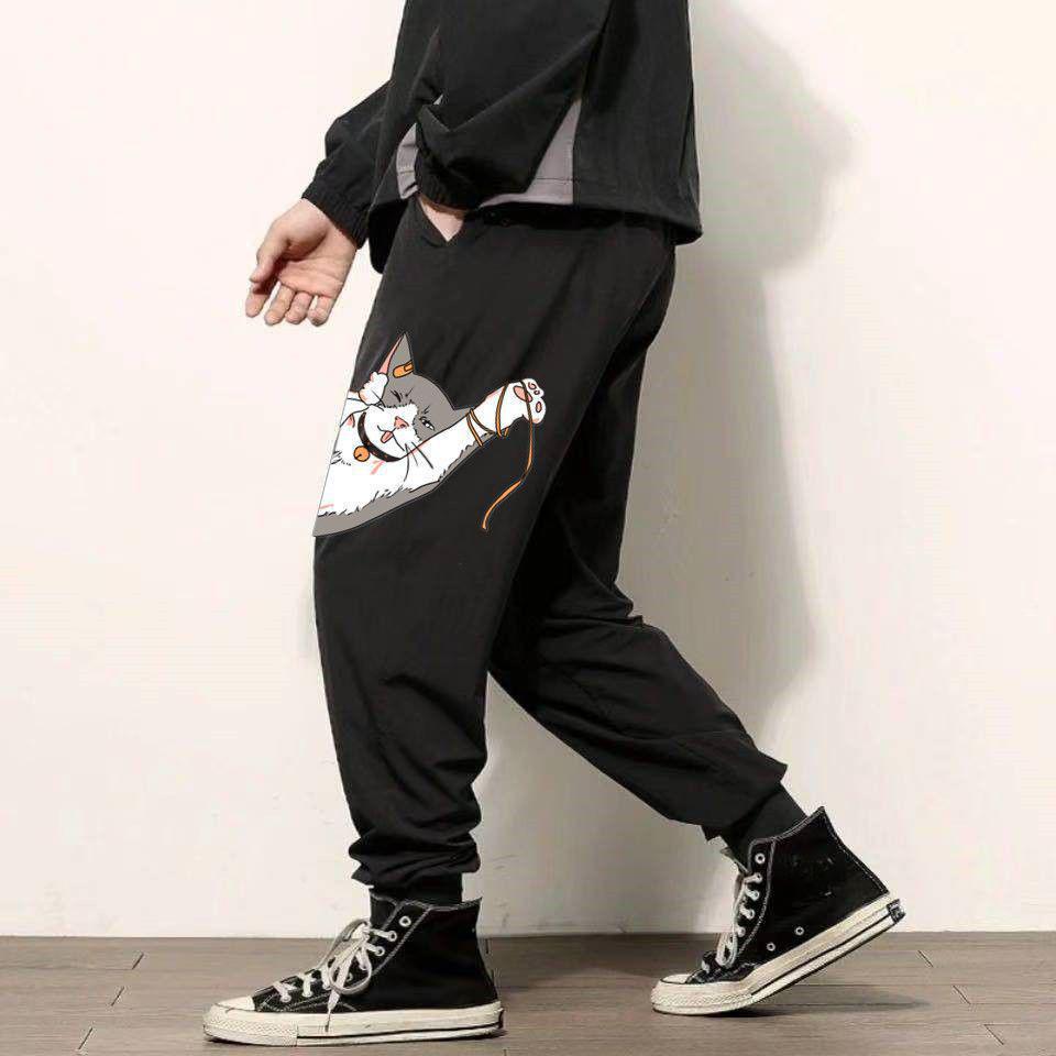 Men's Plus Size Summer Casual Black Harem Sports Pants - Loose, Trendy, Thin