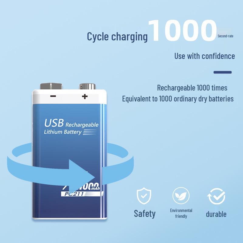 CR9V Rechargeable 6F22 Square Lithium Battery for Multimeters & Smoke Detectors, High Capacity