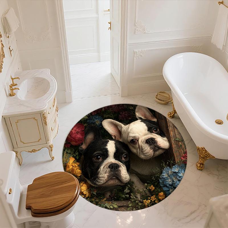 Door Frame Flower Dog,Round Area Rug,Carpet Rug for Living Room Bedroom Sofa Playroom Decor,Non-slip Floor Mat