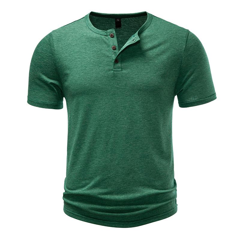 Men's Minimalist Henley T-Shirt - 3-Button Placket Curved Hem Breathable Slub Cotton Casual Slim Fit Daily Tops In Multiple Solid Colors
