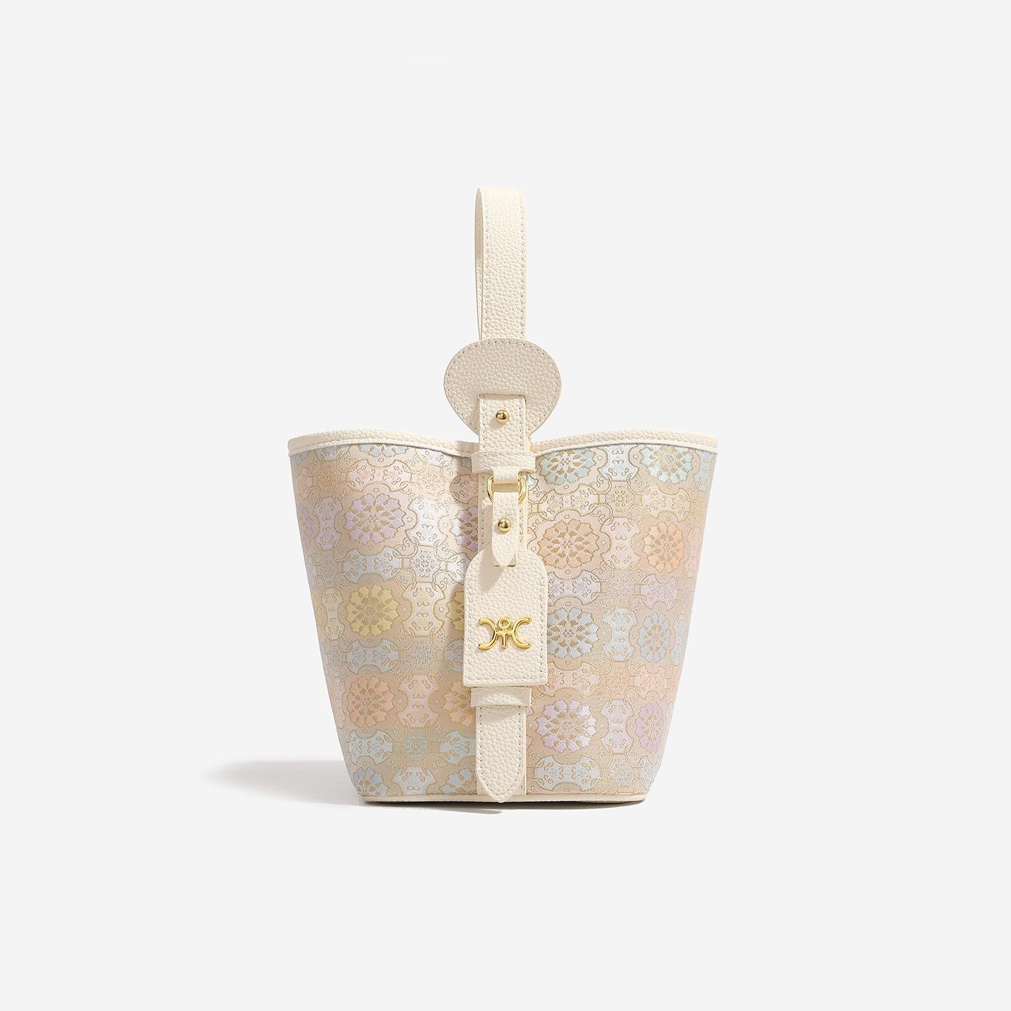 

Высококачественная Модная Универсальная Сумка-Ведро Нишевая Легкая Роскошь Новый Китайский Стиль Хлопок Song Наплечная белый