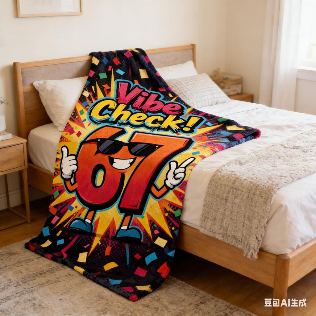 Funny Vibe Check 67 Flannel Blanket Retro Cartoon Number Print Soft Warm Throw Blanket for Sofa Bedroom Home Decor Multiple Size