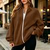 Women's Thermal Baseball Collar Zip Up Jacket Color Loose Fit
