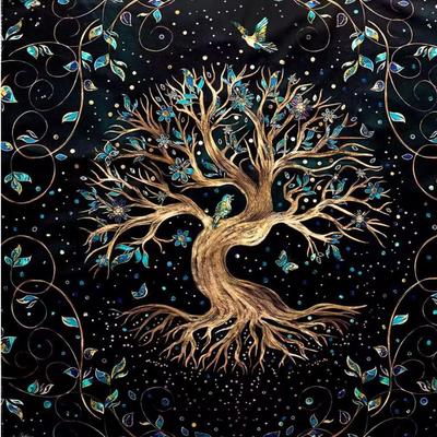 Tarot Mat, Tree of Life Tapestry, Wall Hanging, Nordic Style, Interior Art Decor, Mystical Space Pattern (Tree of Life)