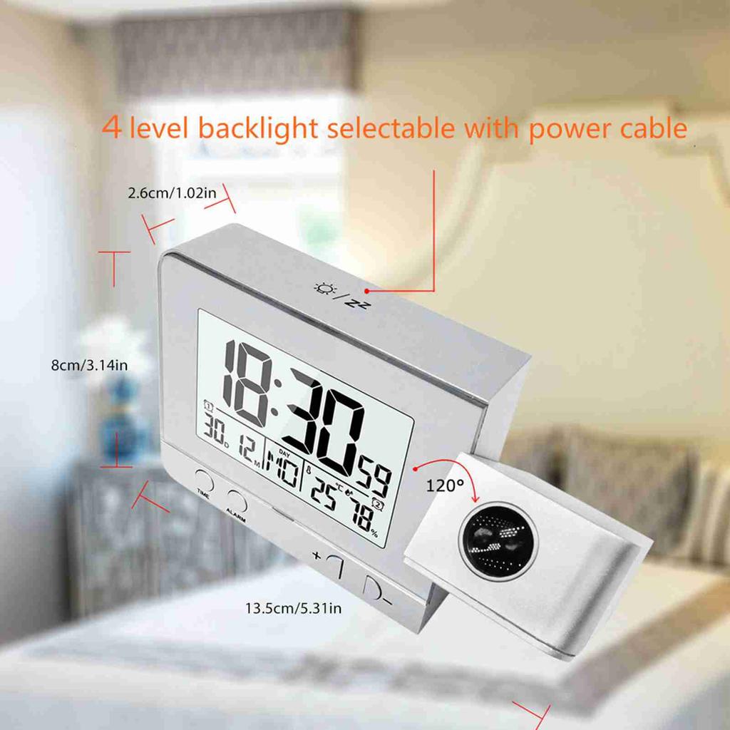 Projection Alarm Clock for Bedroom with Thermometer Hygrometer Digital Project Ceiling Clock Dimmable LED Display 180°Rotable