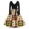 Ladies' Fashionable Retro Long Sleeved Square Neck Christmas Printed Evening Dress Dress