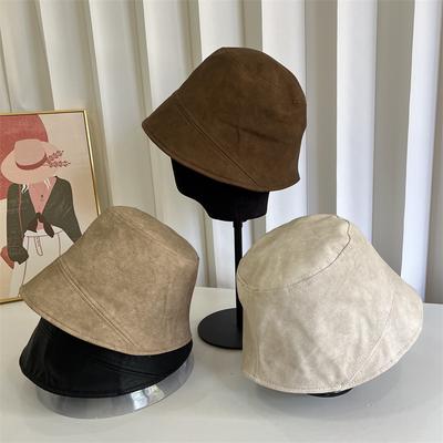 Neuer Herbst- und Winter-Bucket-Hat aus mattem PU-Leder, Damen-Nischen-Designer-Waschbeckenhut, Bucket-Hat