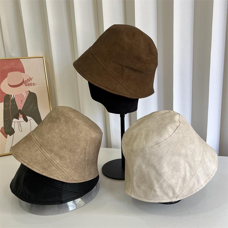 

New autumn and winter matte PU leather bucket hat female niche designer washbasin hat bucket hat M（56-58cm） чорний