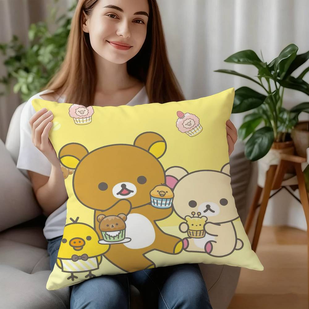Cute Cartoon Rilakkuma Pillow Case Plush Fabric Soft Pillowcase Double Sided Print Cushion Cover Household Gifts