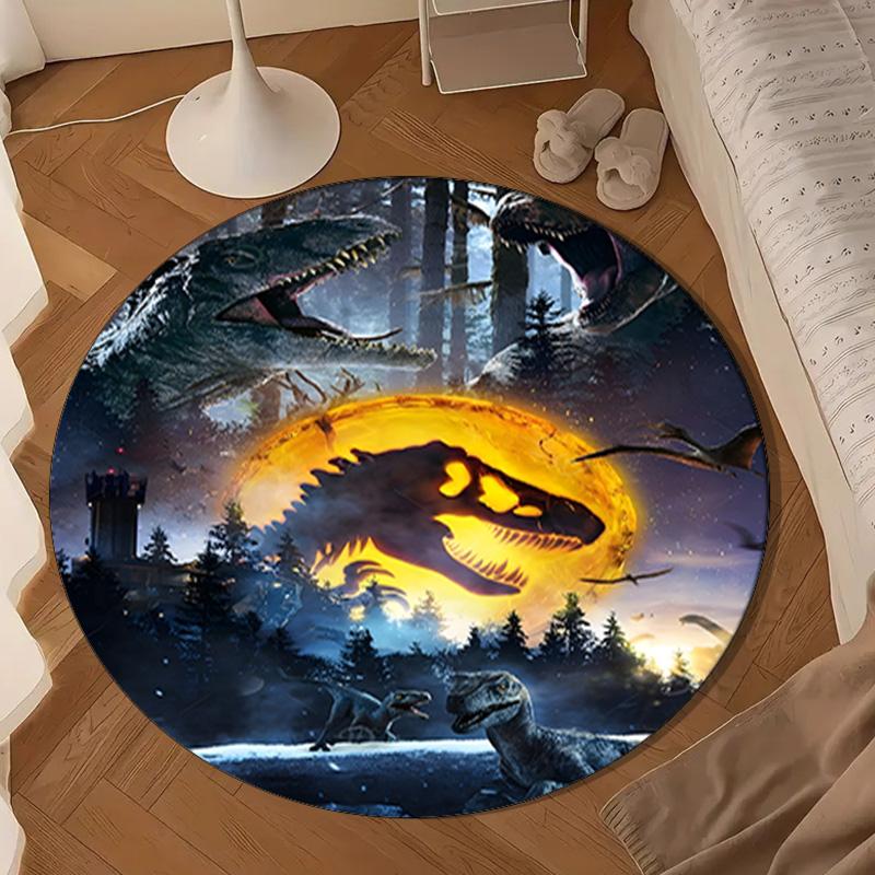 Dinosaur Moonlit Adventure Round Rug for Livingroom,Bedroom, Palyroom, Chair Rug, Area rug, Circle Carpet, Large Size Fan Christmas gift