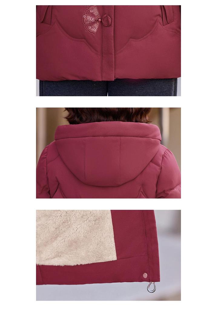 Women's 2025 Hooded Velvet-Lined Winter Jacket - New Style for Middle-Aged and Elderly - Warm Cotton Outerwear