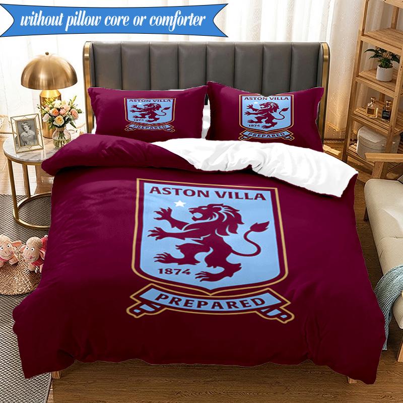 3PCS Aston Villa Football Club Printed Soft Bedding Set,Including 1pc Duvet Cover And 2pcs Pillowcases Perfect for Bedroom, Dormitory, Fan gift