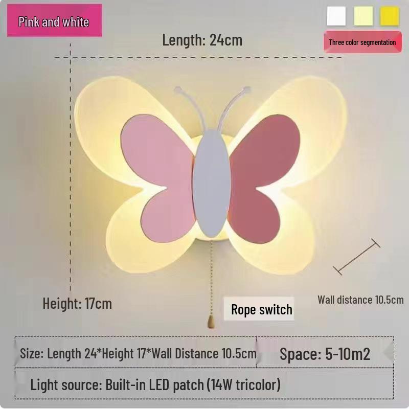 Nordic LED Butterfly Bedside Wall Lamp for Kids - Modern, Creative Bedroom Sconce