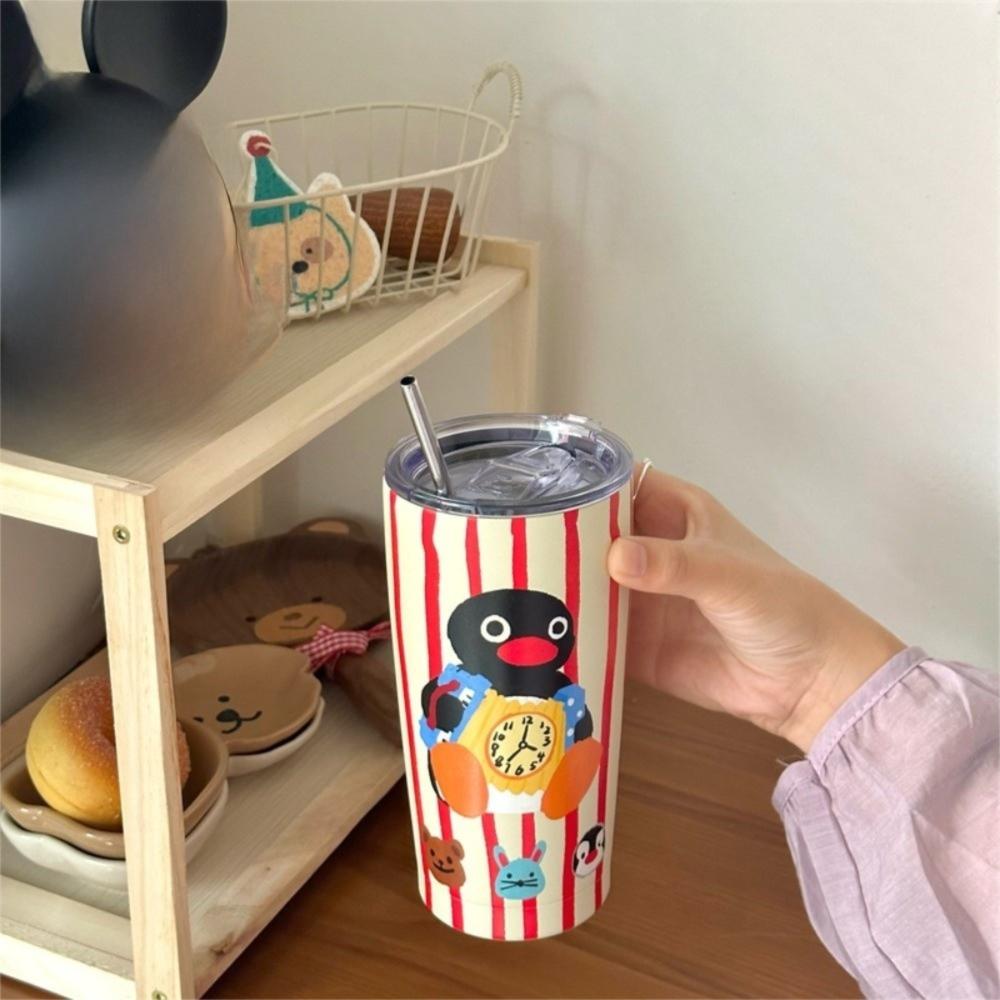 

Термокружка большой вместимости с трубочкой, мультяшная вакуумная бутылка для воды, милая кофейная кружка, подарки F