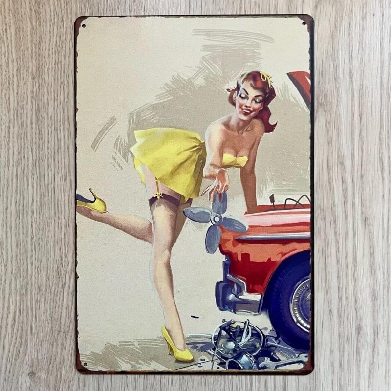Pin-Up Girl Metal Sign, Retro Wall Art Decor