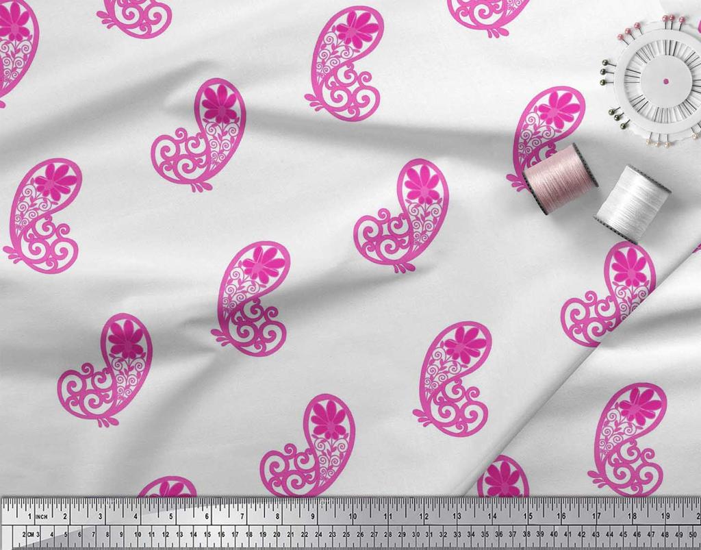 Soimoi Černá japonská krepová saténová tkanina Floral & Paisley Print Fabric v metrech 42 palců