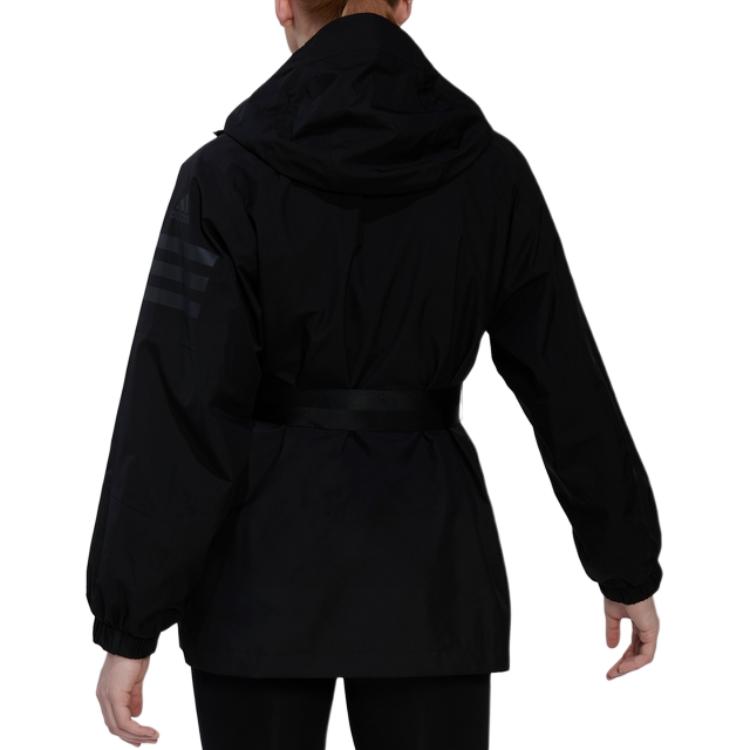 Adidas Jednobarevná sportovní bunda s kapucí pro venkovní aktivity Dámská bunda Černá HG8585