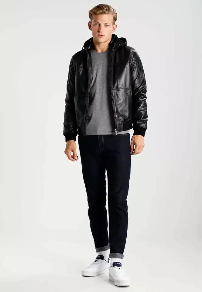 

Оригинальная кожаная байкерская мотоциклетная стильная черная мужская куртка с капюшоном ручной работы 3XL чёрный