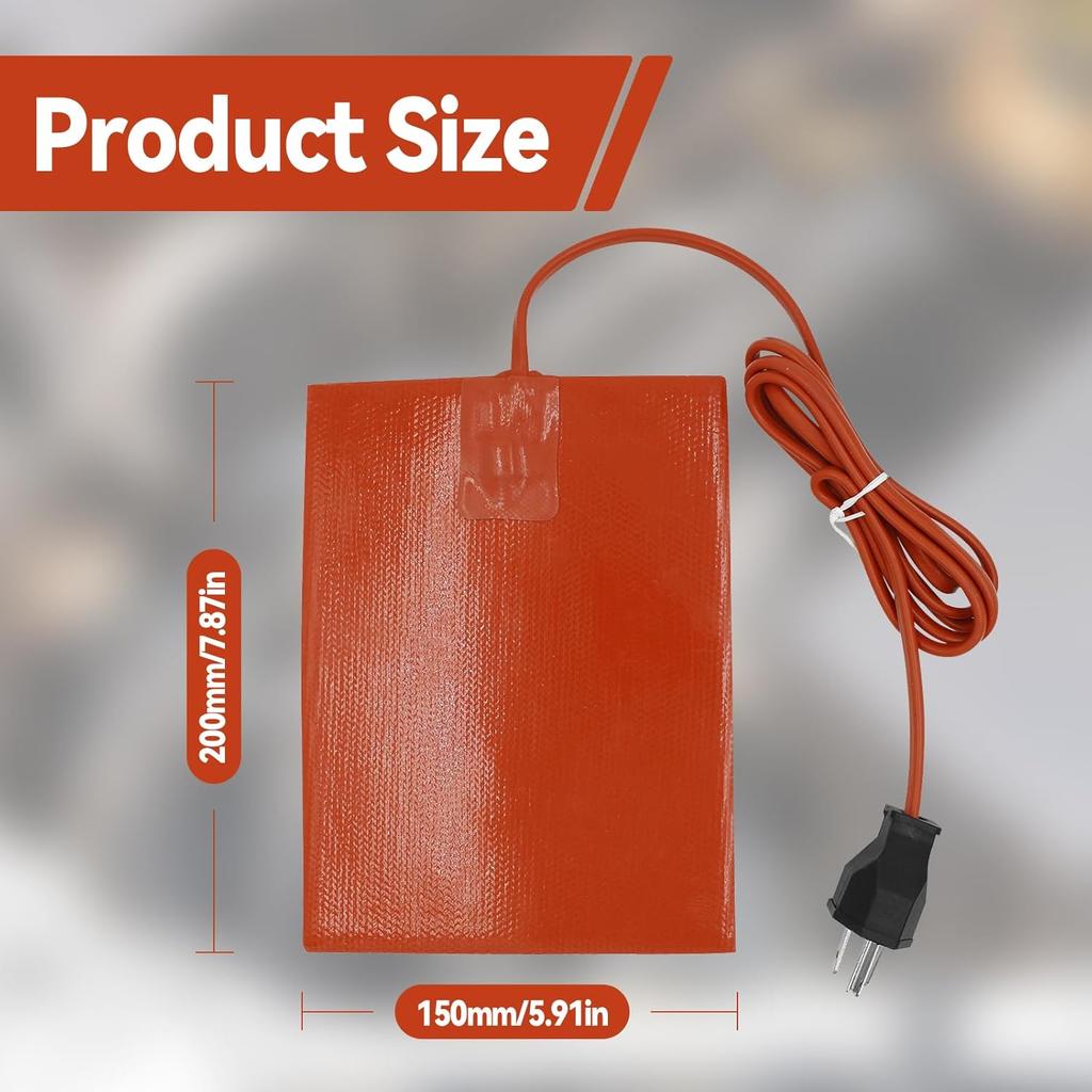 Silicone Car Heater Pad Engine Oil Heater Pad, 6" x 8" Universal Engine Heater Car Oil Pan Heater Pad 120V,300W Self-Adhesive Battery Heater Pad for