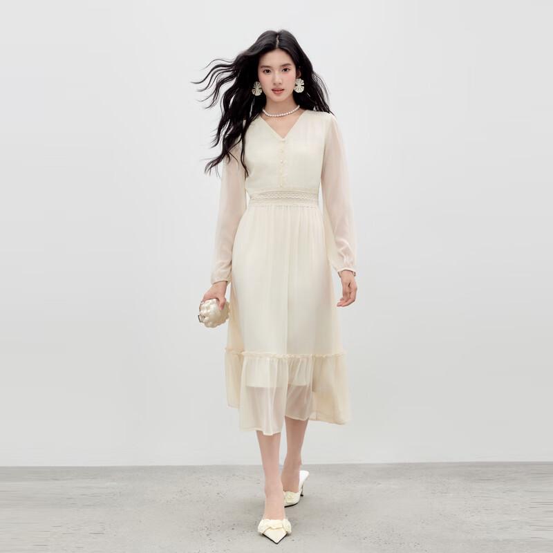 Qiushui Yiren 2026 Spring Elegant V-Neck Maxi Dress