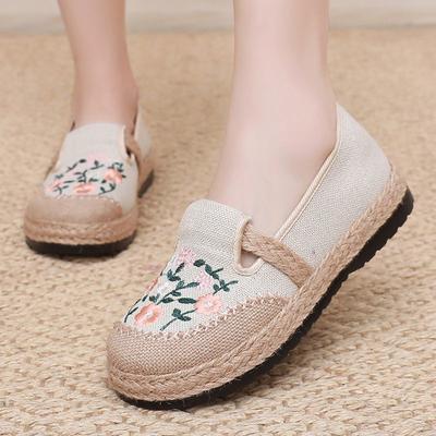 Aesthetic Comfortable Linen Weaving Slip On Embroidered Shoes for Women New In High Quality Summer Casual Cheap Woman Footwear