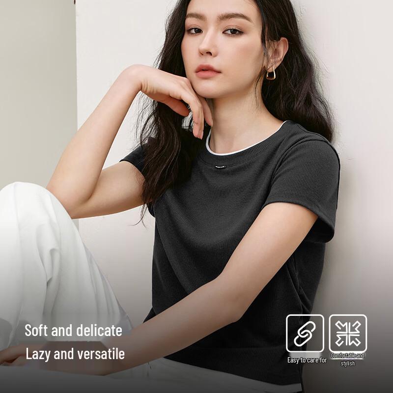 Women's Faux Two-Piece Slim Knit Top
