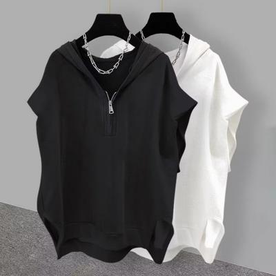 Uomo Top Hip Hop Stile Largo Cerniera Cappuccio Tinta Unita Senza Maniche Pullover Streetwear Club Festa Hippie Street Dance Felpa con Cappuccio Fitness Allenamento Top