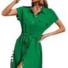 2024 Women's Fashionable Shirt Collar Waist-Cinching Dress with Waistband