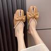 Fashion Bow Design Sweet Slippers for Women 2024 Spring and Summer Mules Sexy Low-cut Flat Bottom Square Women's Closed Toe Slippers