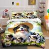 "Floral Hat Dog Family Art" Bedding Duvet Cover Set (1*Duvet Cover 2*Pillowcases, Without Duvet Insert)
