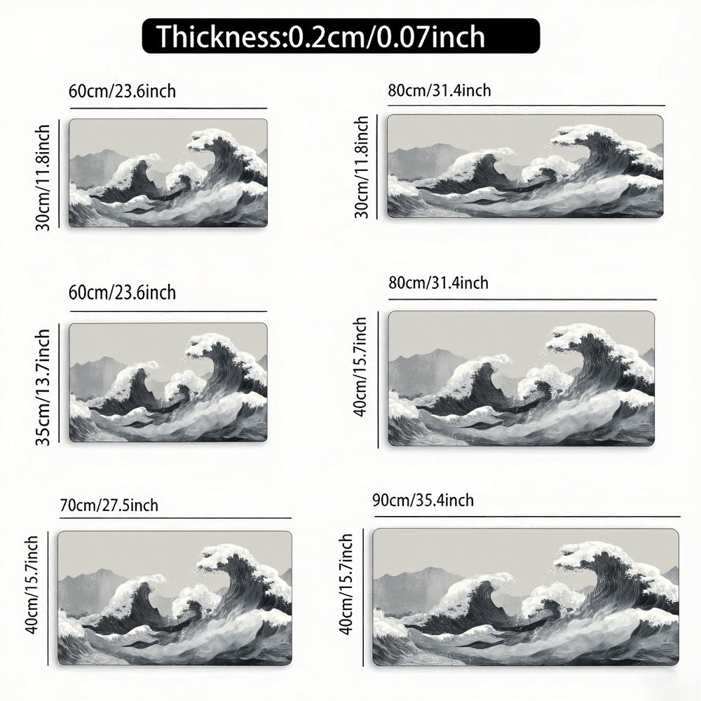 Black and White Ukiyoe Waves Mouse Pad Large Rubber Anti-slip PC Desk Accessories Mousepad for Office & Gamer Keyboard Decor Mat